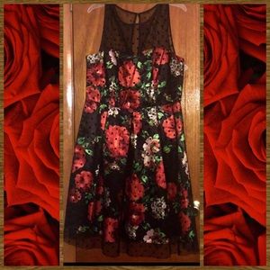 Black & Red Flower Dress - Size 16